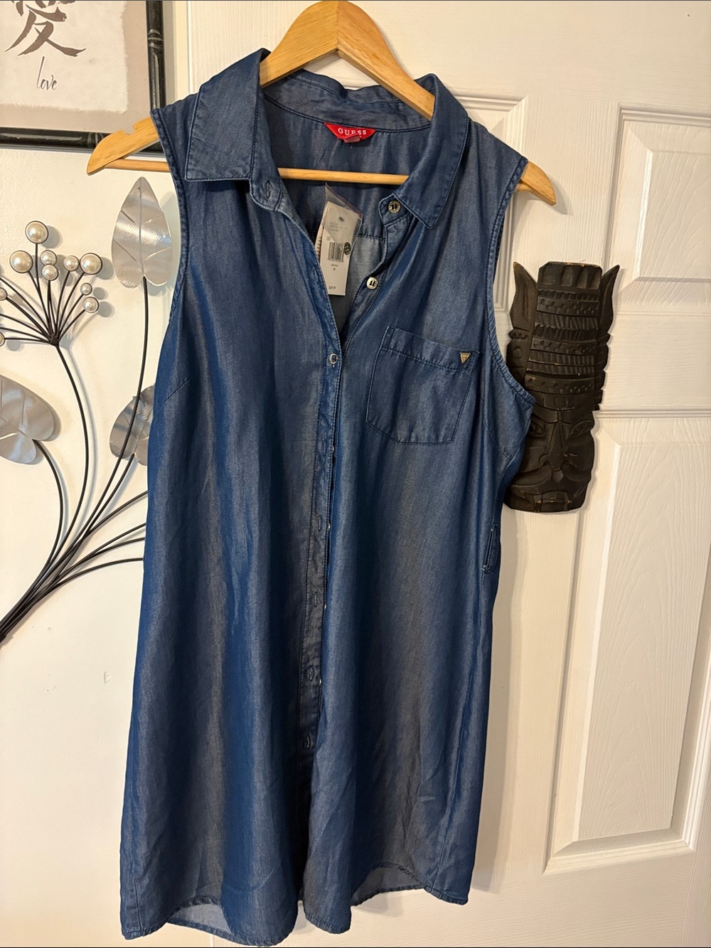 GUESS Denim Blue Sleeveless Shirt Dress